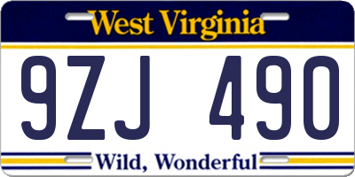 WV license plate 9ZJ490
