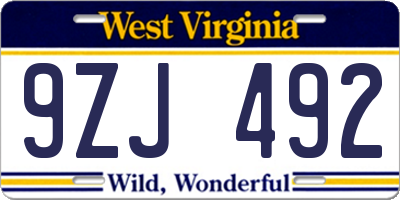 WV license plate 9ZJ492
