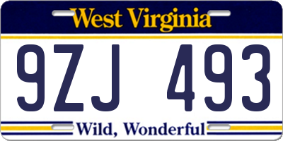 WV license plate 9ZJ493
