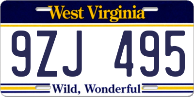 WV license plate 9ZJ495