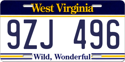 WV license plate 9ZJ496