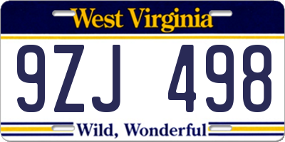 WV license plate 9ZJ498