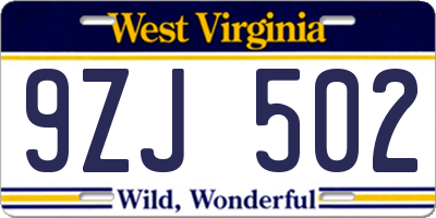 WV license plate 9ZJ502