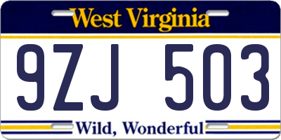 WV license plate 9ZJ503
