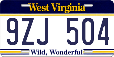 WV license plate 9ZJ504