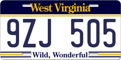 WV license plate 9ZJ505