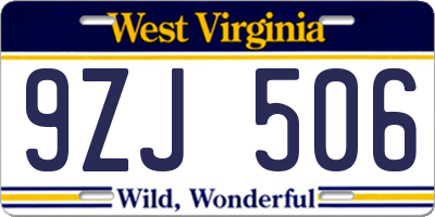 WV license plate 9ZJ506