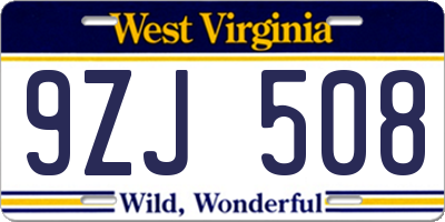 WV license plate 9ZJ508