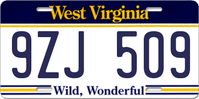 WV license plate 9ZJ509