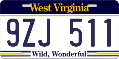 WV license plate 9ZJ511