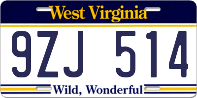 WV license plate 9ZJ514