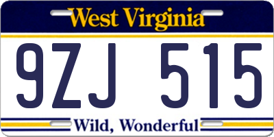 WV license plate 9ZJ515