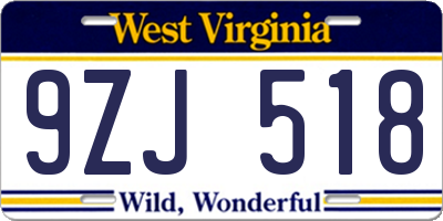 WV license plate 9ZJ518