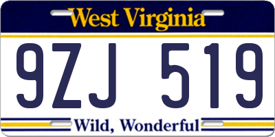 WV license plate 9ZJ519