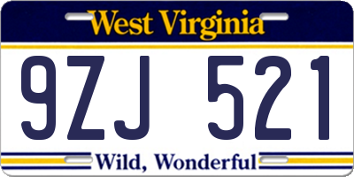 WV license plate 9ZJ521