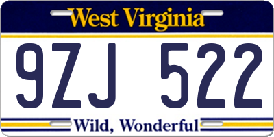 WV license plate 9ZJ522