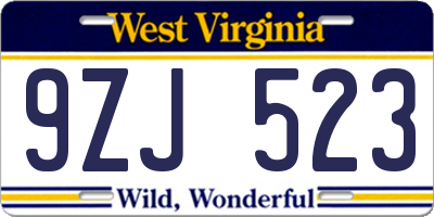 WV license plate 9ZJ523