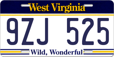 WV license plate 9ZJ525