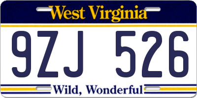 WV license plate 9ZJ526