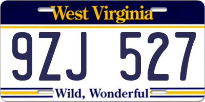 WV license plate 9ZJ527