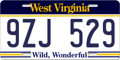 WV license plate 9ZJ529