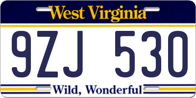 WV license plate 9ZJ530