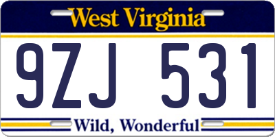 WV license plate 9ZJ531
