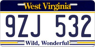 WV license plate 9ZJ532