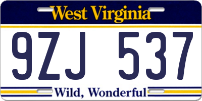 WV license plate 9ZJ537