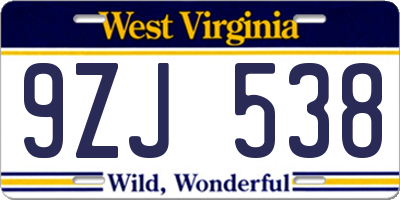 WV license plate 9ZJ538
