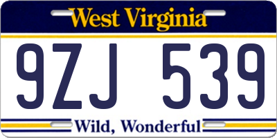 WV license plate 9ZJ539