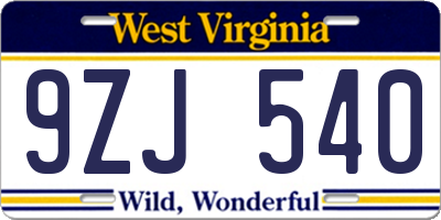 WV license plate 9ZJ540