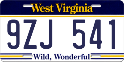 WV license plate 9ZJ541