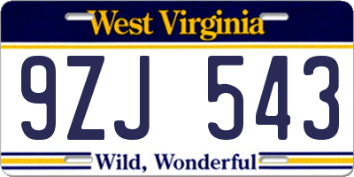 WV license plate 9ZJ543