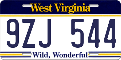 WV license plate 9ZJ544