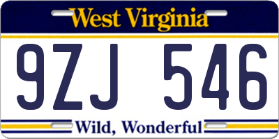 WV license plate 9ZJ546