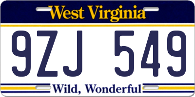WV license plate 9ZJ549