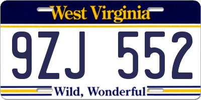 WV license plate 9ZJ552