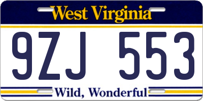 WV license plate 9ZJ553