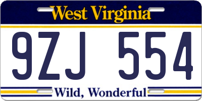 WV license plate 9ZJ554
