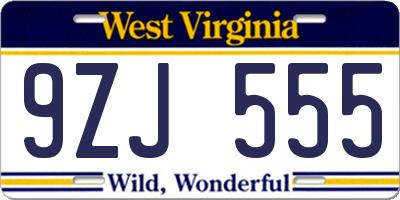 WV license plate 9ZJ555
