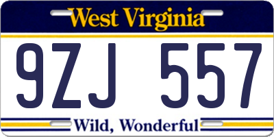 WV license plate 9ZJ557