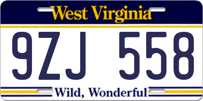 WV license plate 9ZJ558