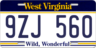 WV license plate 9ZJ560