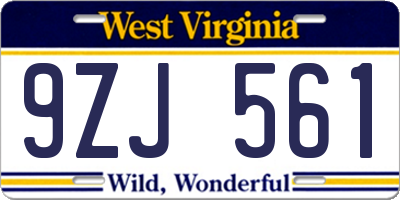 WV license plate 9ZJ561