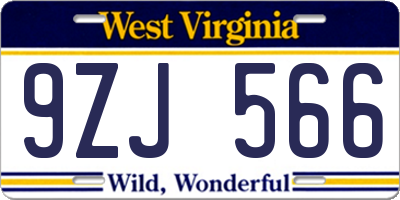 WV license plate 9ZJ566