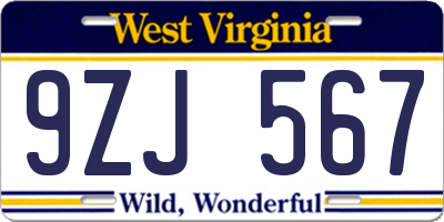 WV license plate 9ZJ567