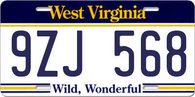 WV license plate 9ZJ568
