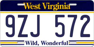 WV license plate 9ZJ572