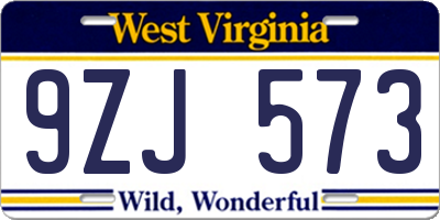 WV license plate 9ZJ573